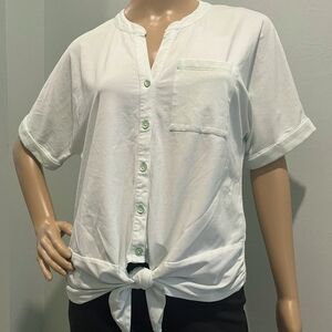 Nic & Zoe Tie Front Button Down Knit Top  Cool Mint Color in Size Small …